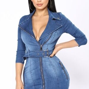 Fashion Nova Dark Blue Denim Shirt